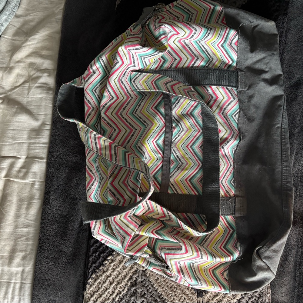 thirty-one Chevron Tote with Pink, Teal, Yellow and Black Accents